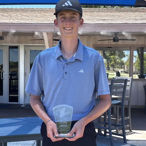 Mack Frost with the JGAA Boys 15-18 runner-up trophy, Mesa City Jr. Championship
